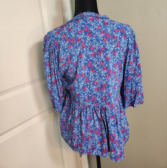 Floral Blue and Pink Women's Top - Picture 2 of 9